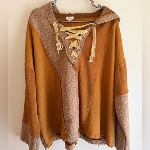POL Mustard Brown Patchwork Hoodie Size Medium (Oversized)
